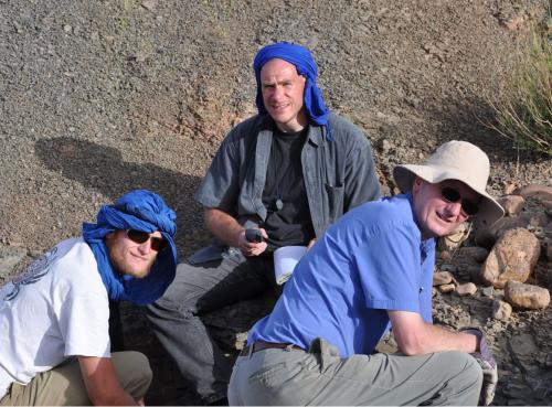 Figure 2. Jakob Vinther, Peter Van Roy and Derek Briggs in the field in Morocco.